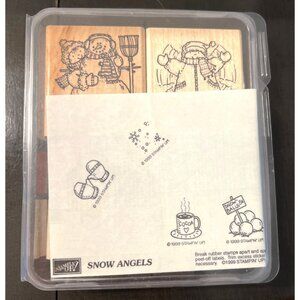 Stampin Up!  1999 Snow Angels 7 Piece Wood Mounted Rubber Stamp Set